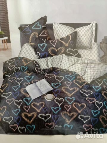 Белье постельное черное в сердечки