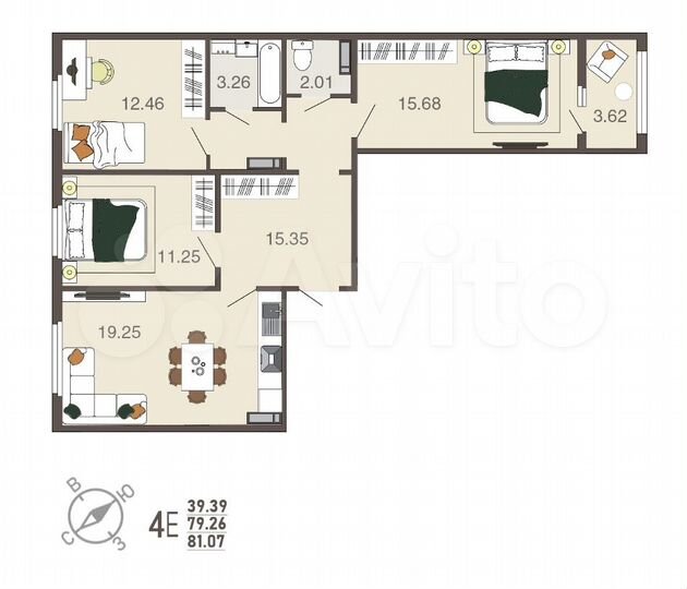 4-к. квартира, 81 м², 2/10 эт.