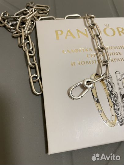 Серебряная цепочка Pandora и подвеска-звено