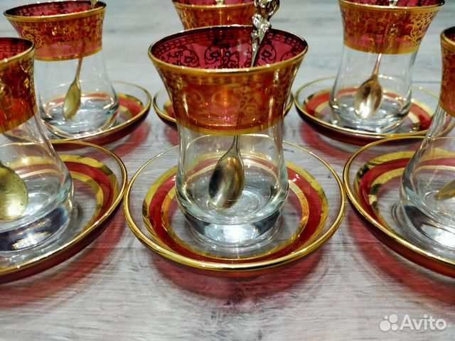 Турецкие стаканы bardak для чая с блюдцами 6 шт