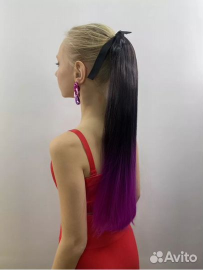 Двухцветный накладной хвост шиньон на ленте
