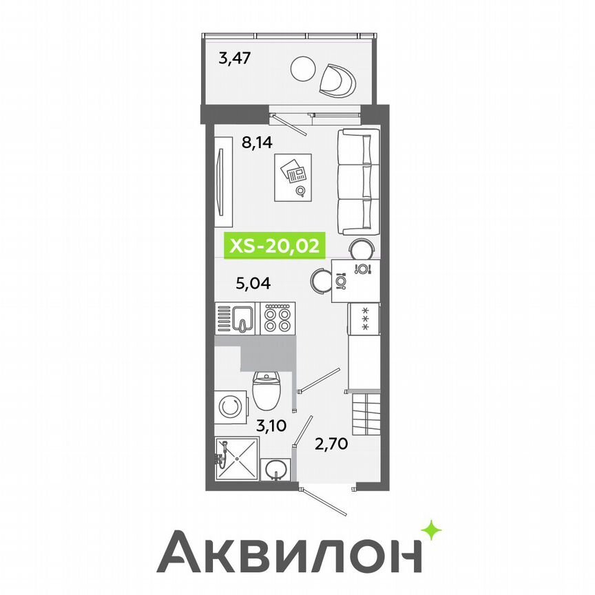 Квартира-студия, 20 м², 12/12 эт.