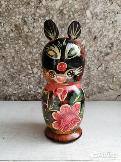 Копилка деревянная Кошка, СССР