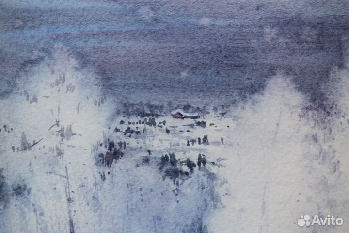 Картина в раме с паспарту Зима