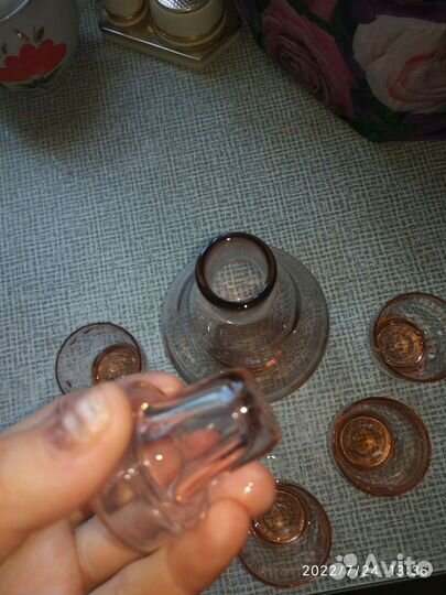 Набор графин и рюмки цветное стекло СССР