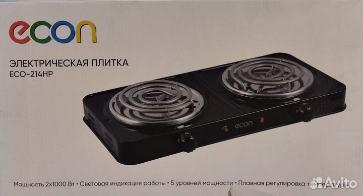 Кухонная плита econ ECO-214HP, 45х25см 2000Вт Черн