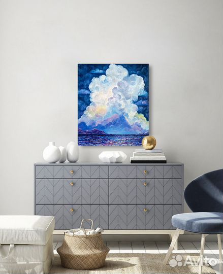Картина маслом море облака пейзаж небо
