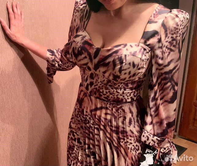 Платье вечернее, леопард, плиссе, р-р 44, Турция