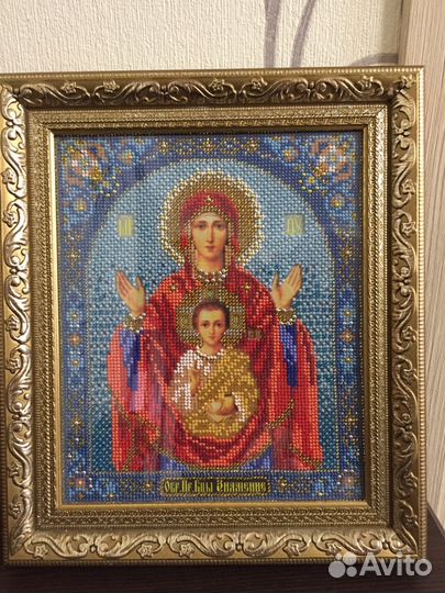 Икона вышитая бисером. Знамение