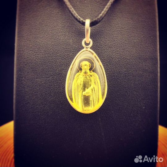 Сергей Радонежский Кулон Инталия Янтарь Серебро