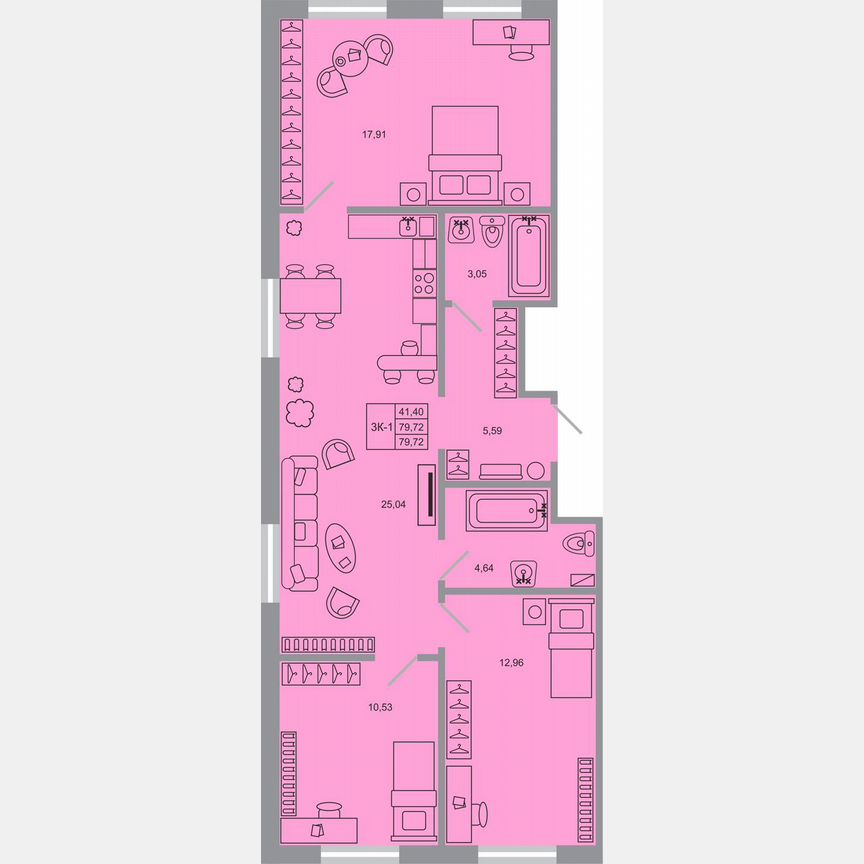 3-к. квартира, 79,7 м², 3/17 эт.