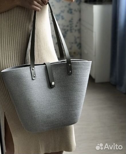 Сумка шопер с кожаными ручками