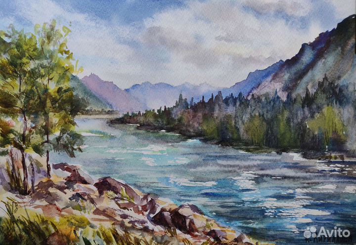 Картина акварелью Горный Алтай пейзаж