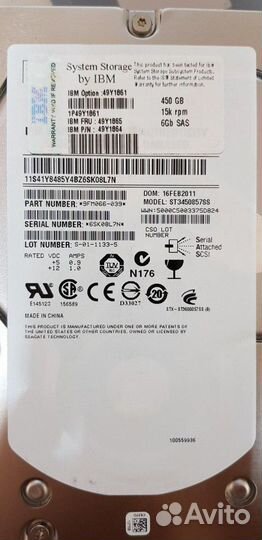 HDD SAS 450Gb 15k IBM 49Y1861 49Y1865 49Y1864