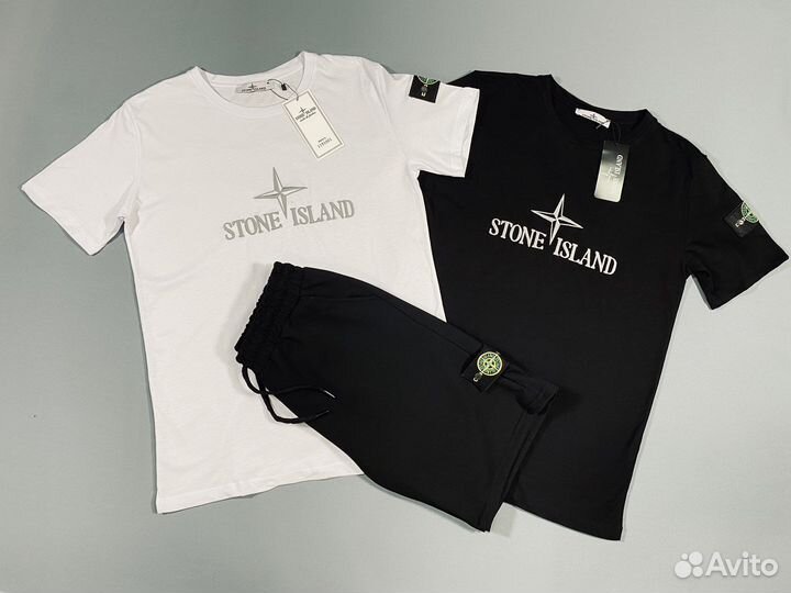 Спортивный костюм шорты и футболка stone island