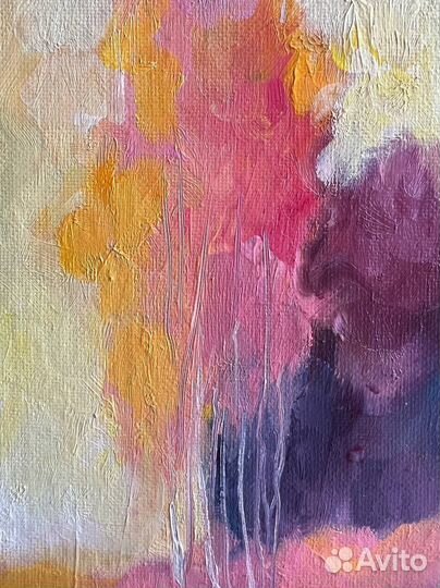 Картина маслом пейзаж лес утро березы холст