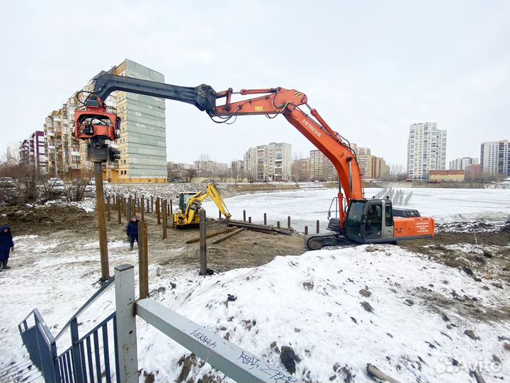 Погружения шпунтов экскаватором вибропогружателем