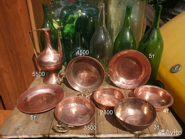 Медный кувшин старинный, медная посуда