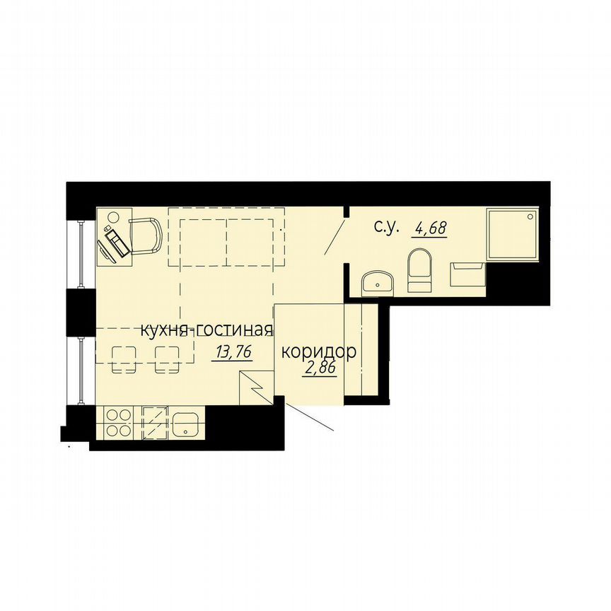 Апартаменты-студия, 21,3 м², 4/10 эт.