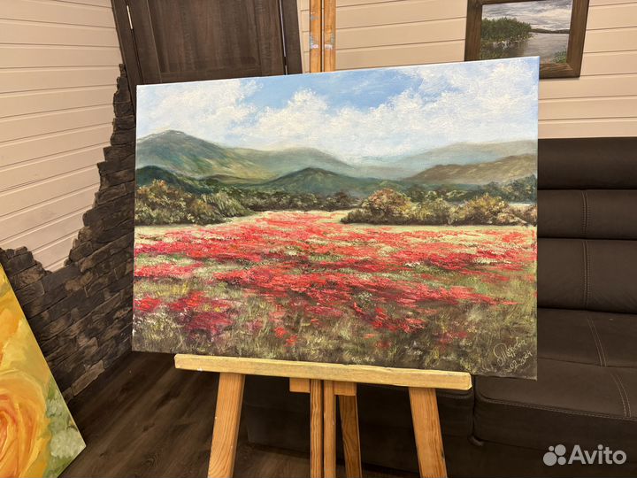 Картина маслом на холсте пейзаж горы маки