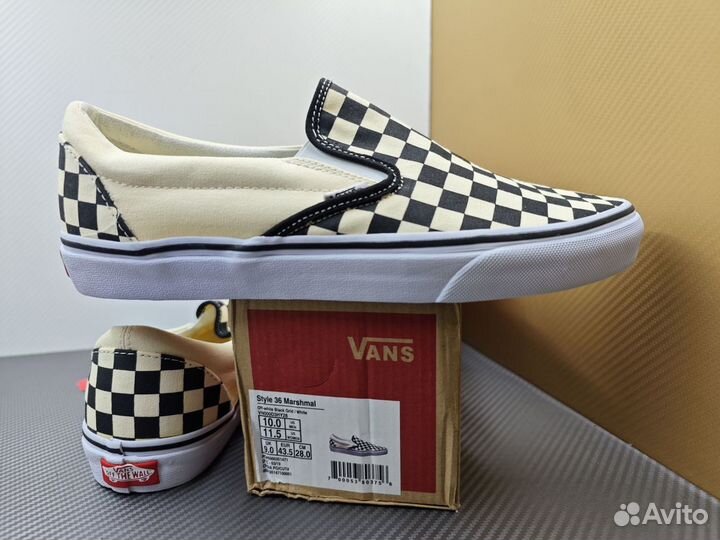 Слипоны Vans в клетку бежевые