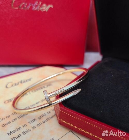 Золотой браслет cartier гвоздь с бриллиантами 585