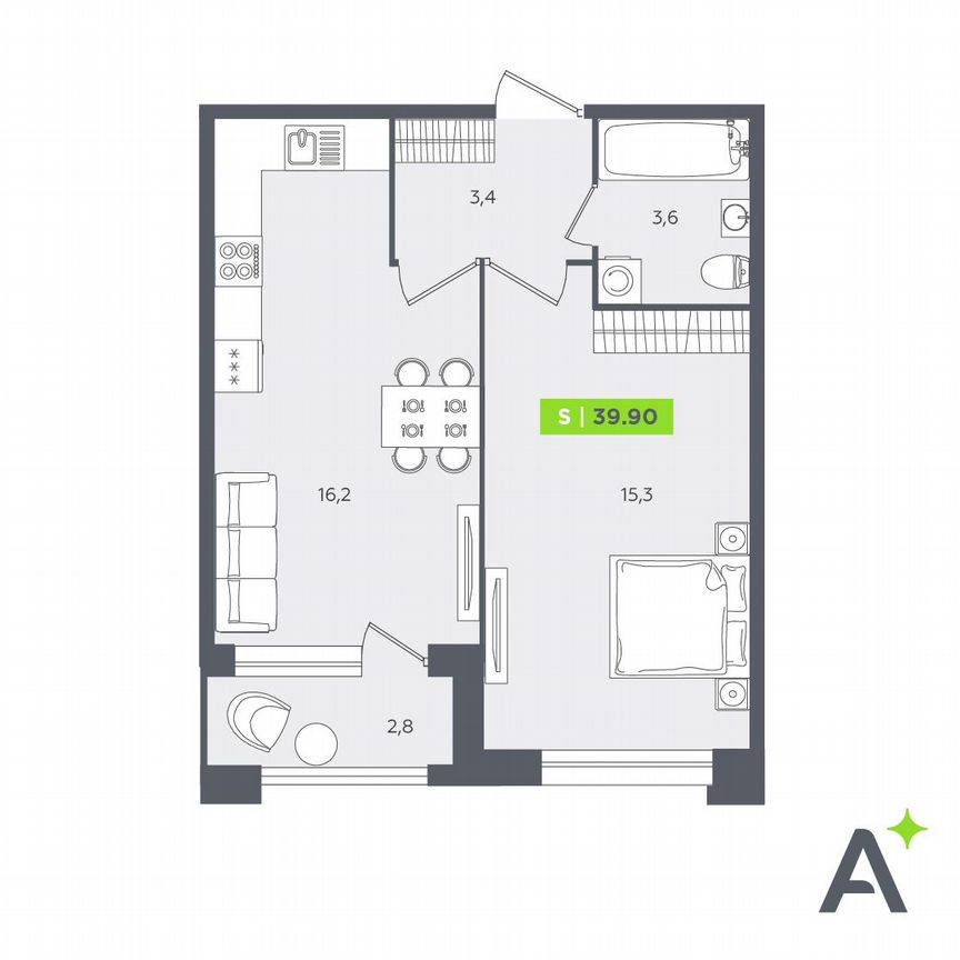 1-к. квартира, 39,9 м², 1/13 эт.