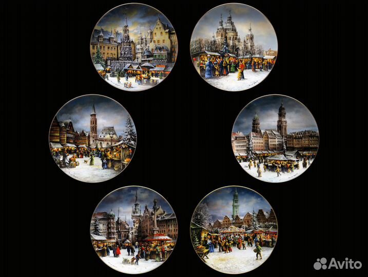 Винтаж Рождественские рынки декоративные тарелки