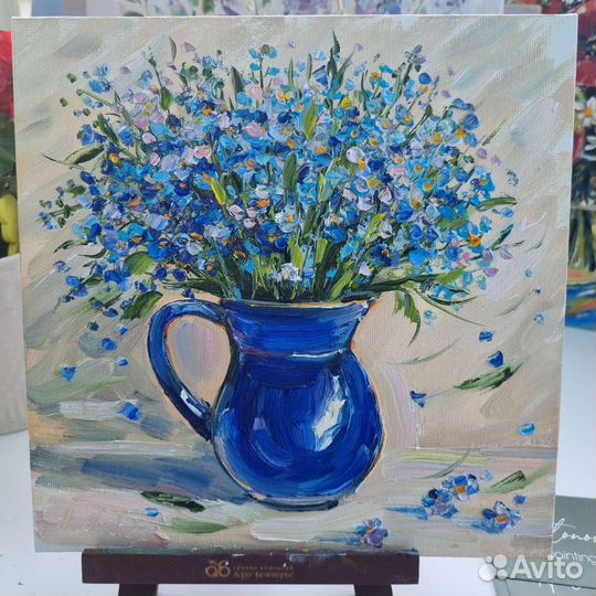 Незабудки цветы картина маслом с цветами натюрморт