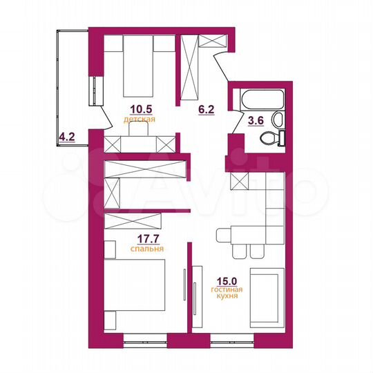 2-к. квартира, 59,7 м², 6/12 эт.