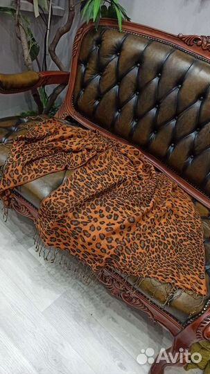 Палантин cavalli теплый леопардовый принт италия