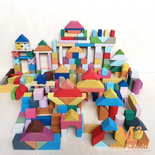 Деревянный конструктор 226 элементов цветной