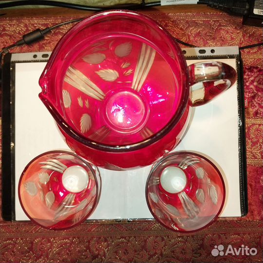 Кувшин и стаканы рубиновое стекло СССР, лимонница