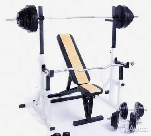 Скамья и стойка для жима комплект силовой набор