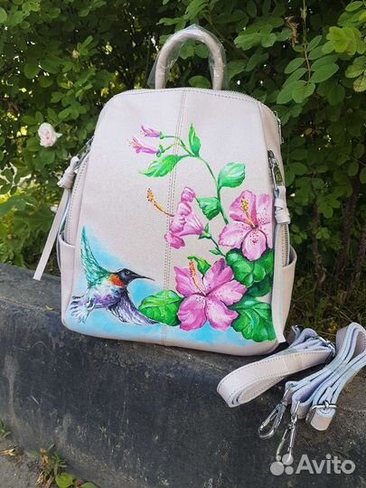 Кожаный рюкзак с ручной росписью