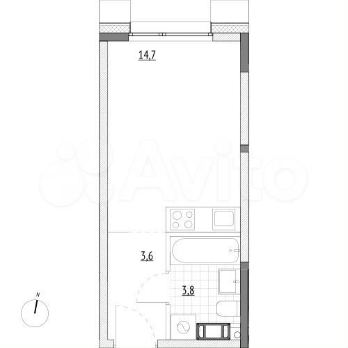 Апартаменты-студия, 22,1 м², 3/7 эт.