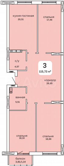 3-к. квартира, 115,7 м², 10/26 эт.