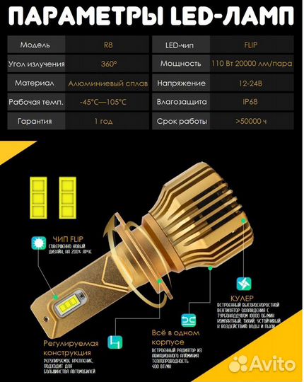 LED лампы R8, 100W, 20000 Lumen, 6000K