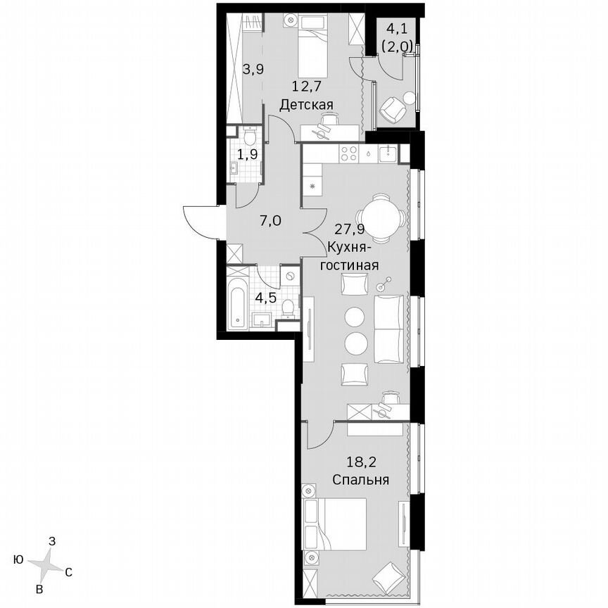 2-к. квартира, 78,1 м², 38/38 эт.