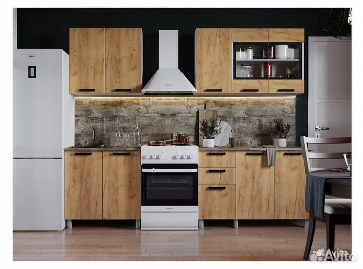 Кухня Диор 2000 со стеклянными фасадами белый/дуб