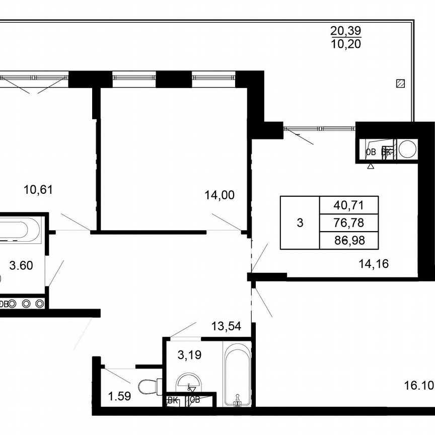 3-к. квартира, 88,1 м², 4/4 эт.