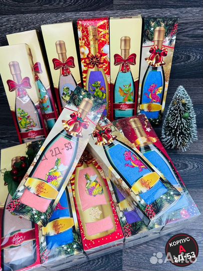 Набор в виде бутылочки. Новогодний. Полотенца