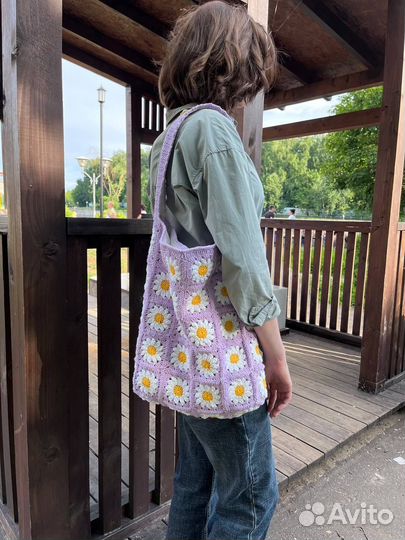 Сумка-шоппер вязаная Ромашки