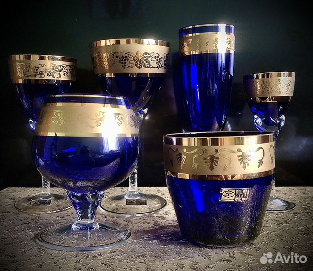 Набор бокалов фужеров кобальт Богемия Чехия