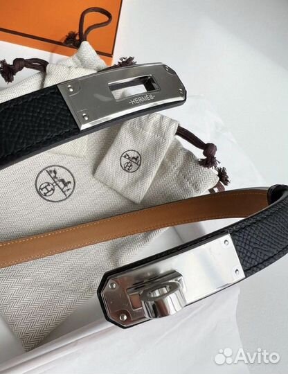 Новый ремень Hermes kelly с серебряной фурнитурой