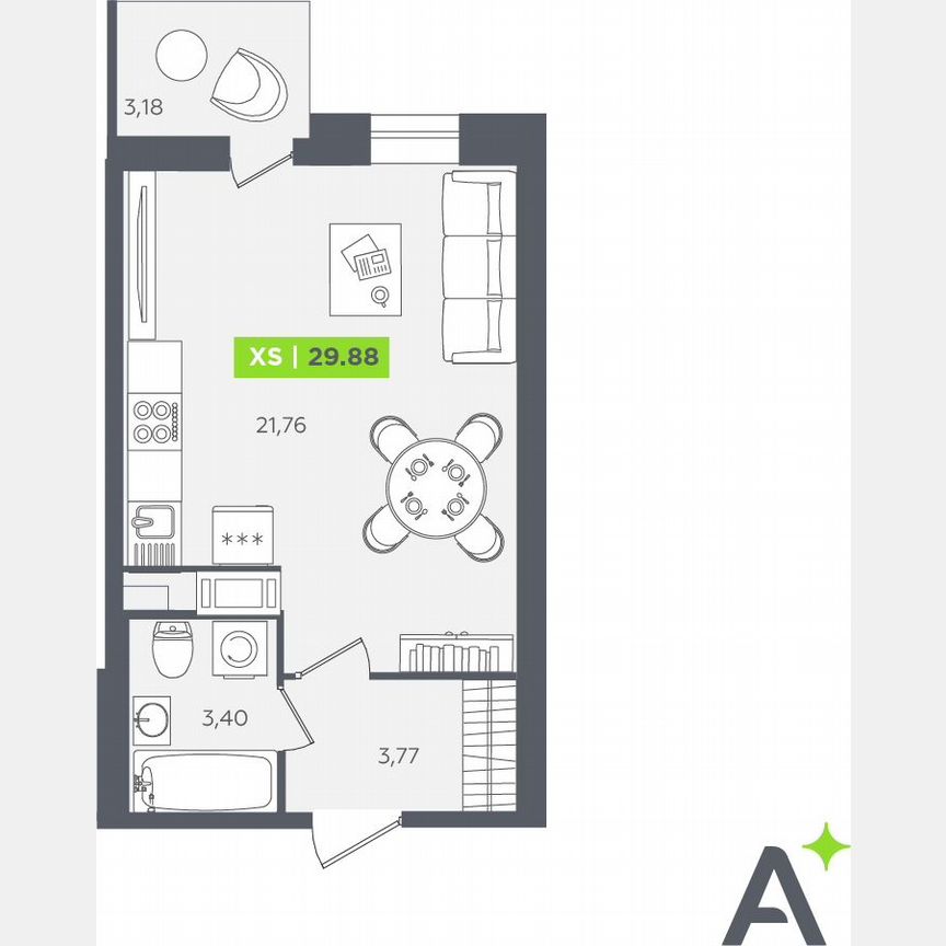 Квартира-студия, 29,9 м², 11/12 эт.