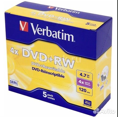 Оптический диск DVD+RW Verbatim 4.7гб 4x уп.5штук