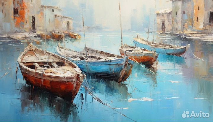 Картина лодка в море