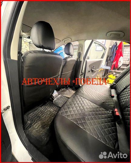 Чехлы Nissan Almera g11 g15 из экокожи чёрные Ромб