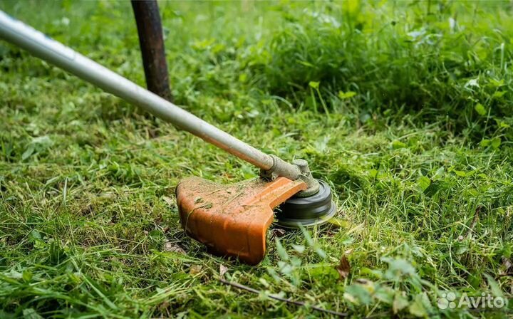 Покос травы, борщевика триммером